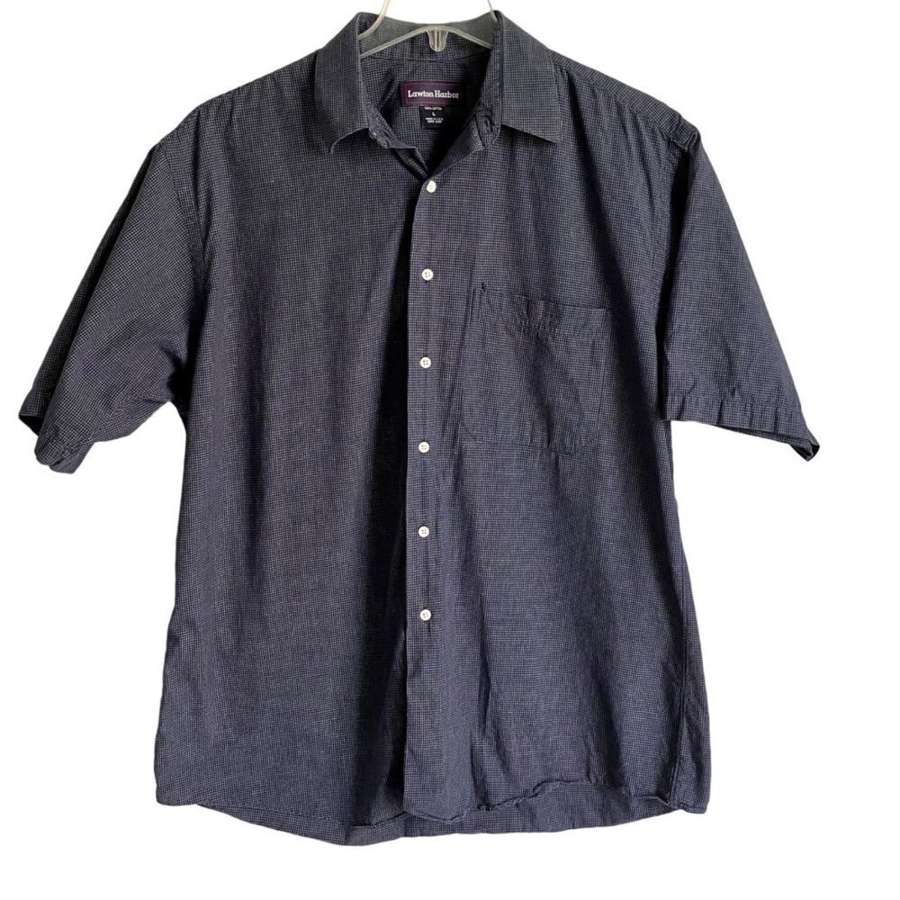 Lawton Harbor Blue White Short Sleeve Button Down Cotton Shirt Large